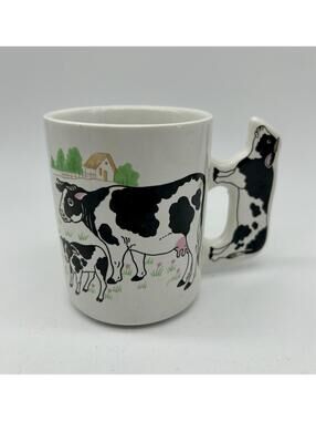Enesco Ceramic Cow Coffee Mug with 3D Handle Vintage Farmhouse Decor Holstein
